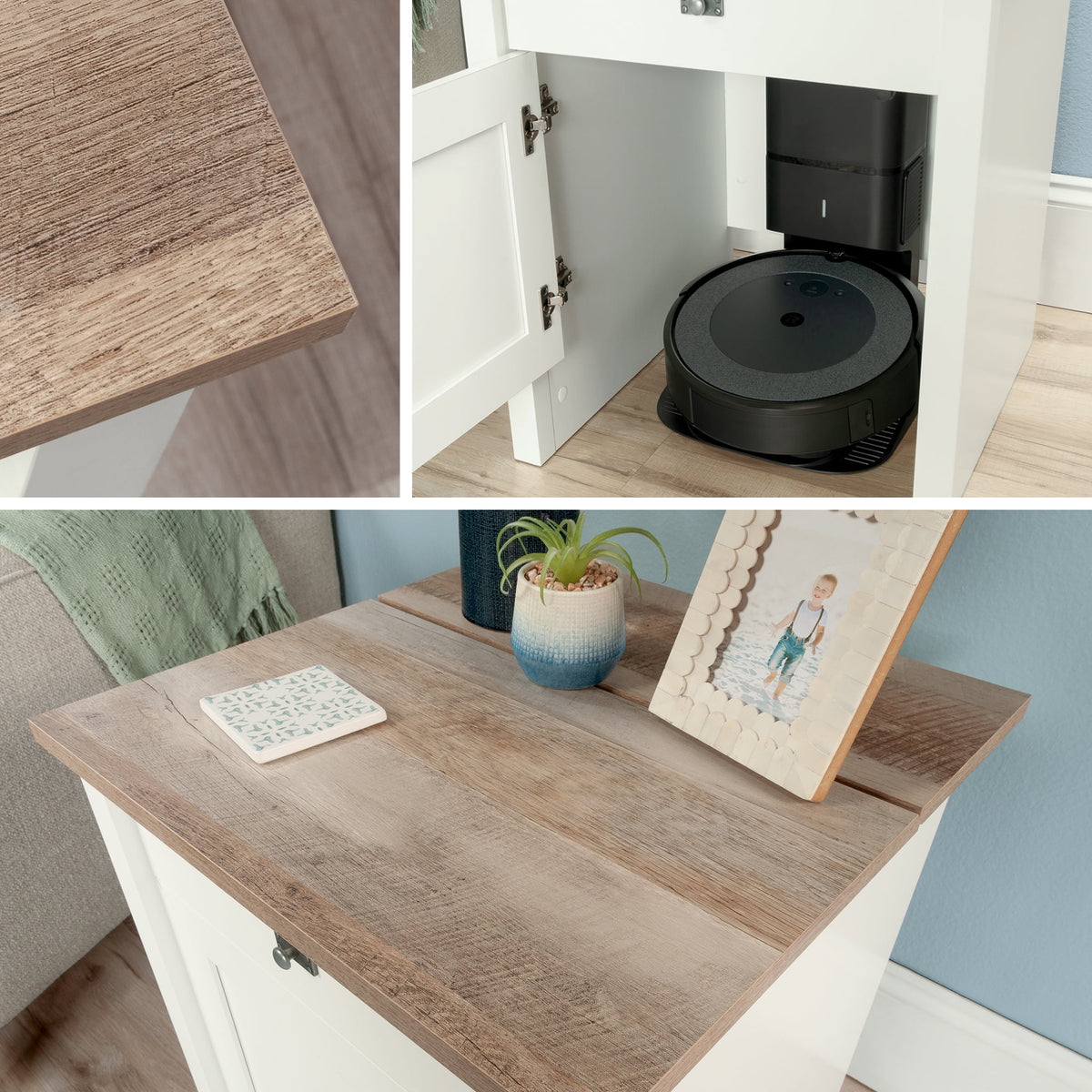 Elladera Sauder Cottage Road, Robot Vacuum Storage Side Table, Soft White Finish