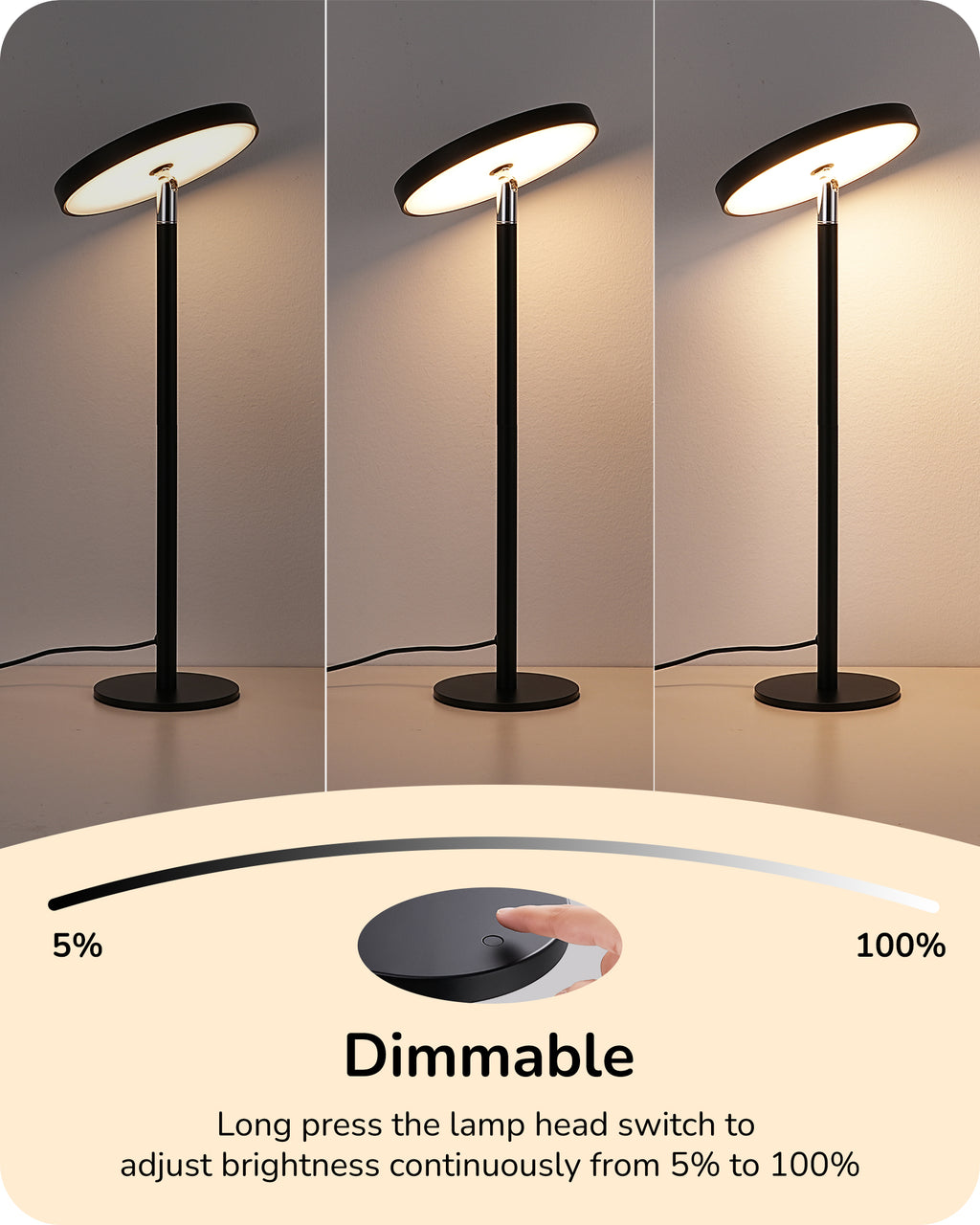 Elladera EDISHINE LED Table Lamp with 2 Adjustable Height, High CRI 90+, 5%-100%