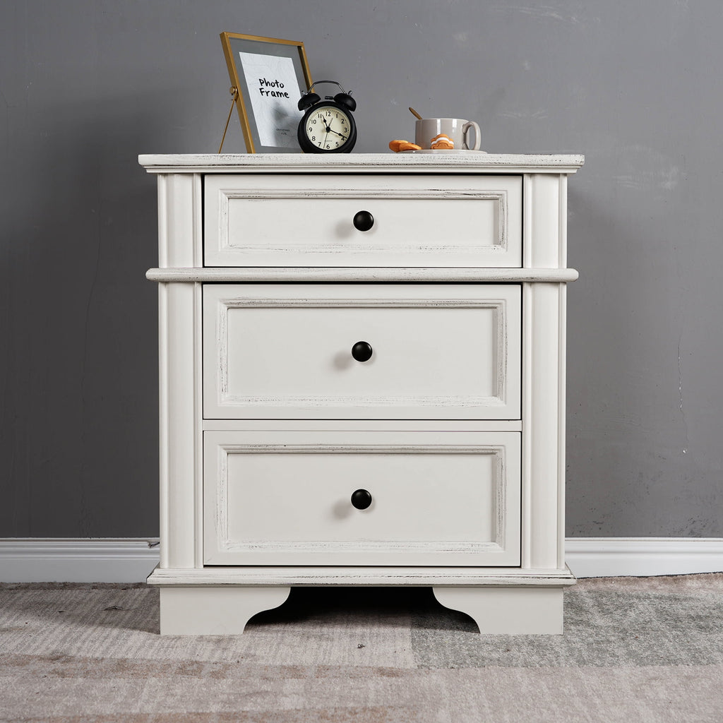 Elladera Solid Wood Nightstand with Outlets & USB Ports, 3 Drawer Traditional