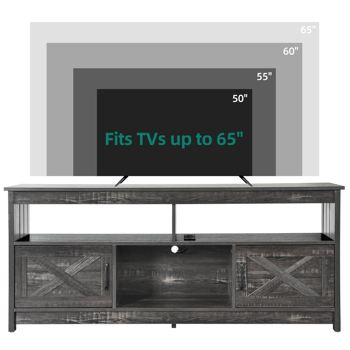 Elladera Dextrus Farmhouse TV Stand up to 65 inch with Power Outlet, Media Console