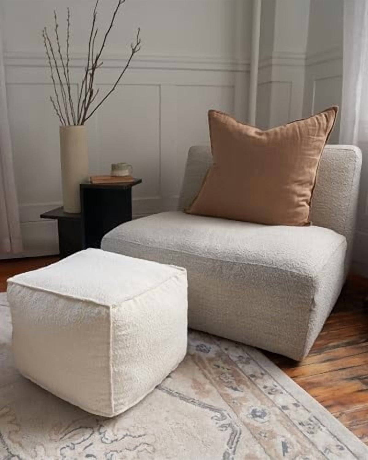 Elladera Beautiful Boucle Pouf Ottoman and Foot Rest- Elevate Your Living Room