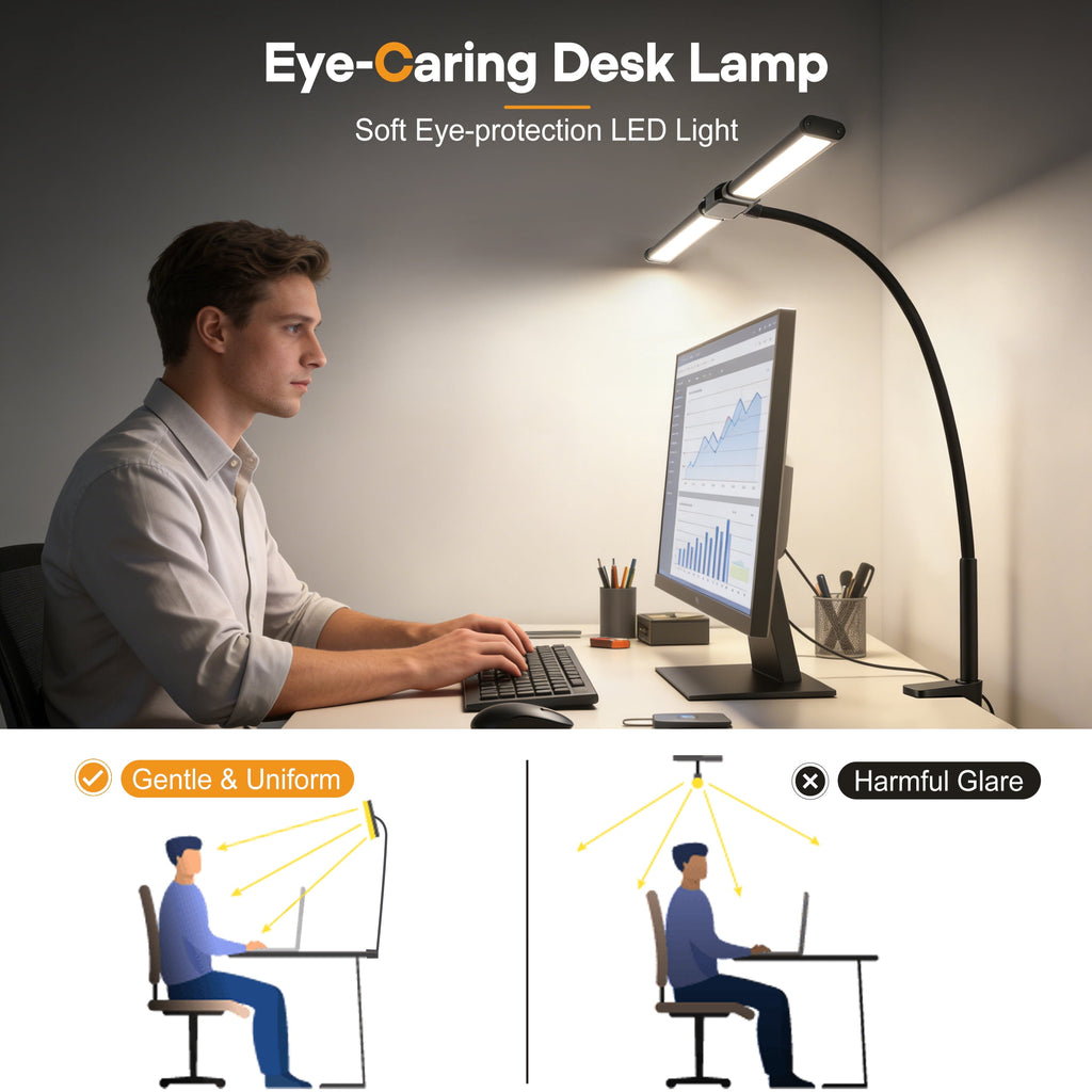Elladera LED Desk Lamp with Clamp- 24W Dual Monitor Light, Ultra Wide Architect