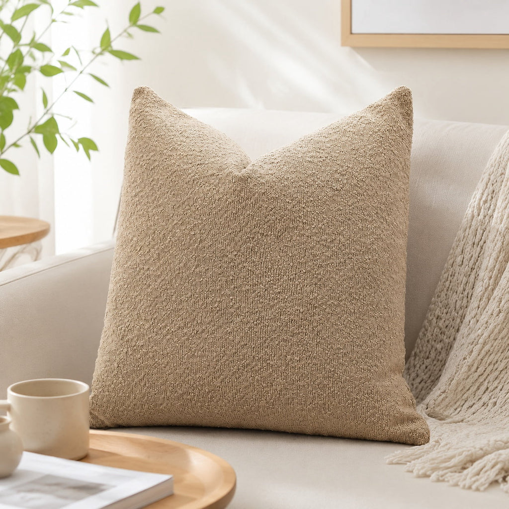 Elladera Set of 1 Textured Boucle Throw Pillow Cover, Square Soft Decorative Couch