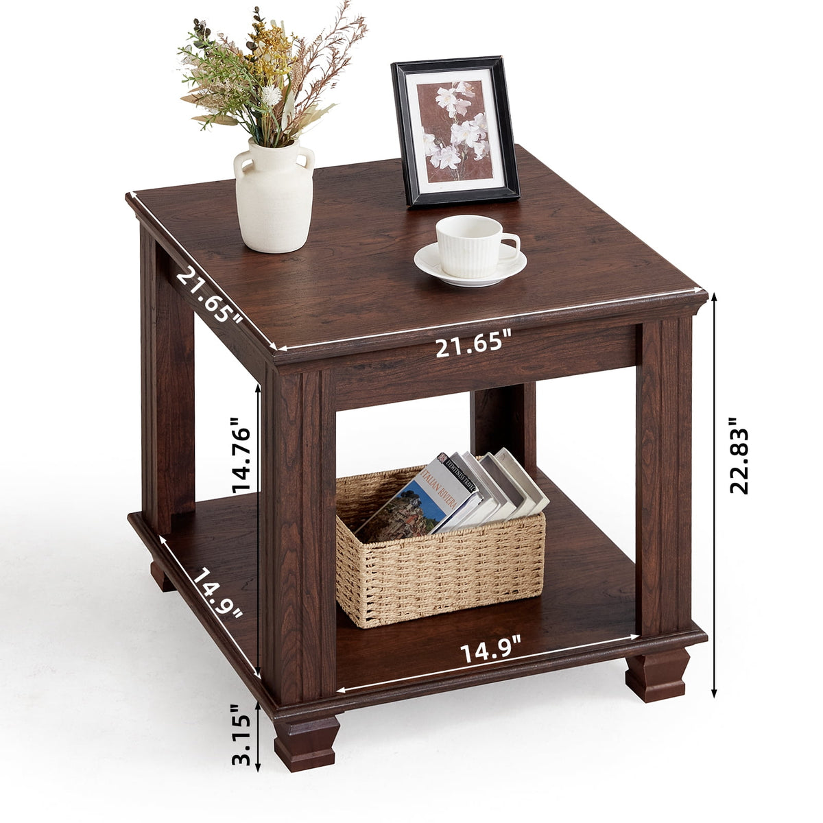 Elladera Buildhom Farmhouse End Table, Large 2-Tier Side Table with Storage Shelf,