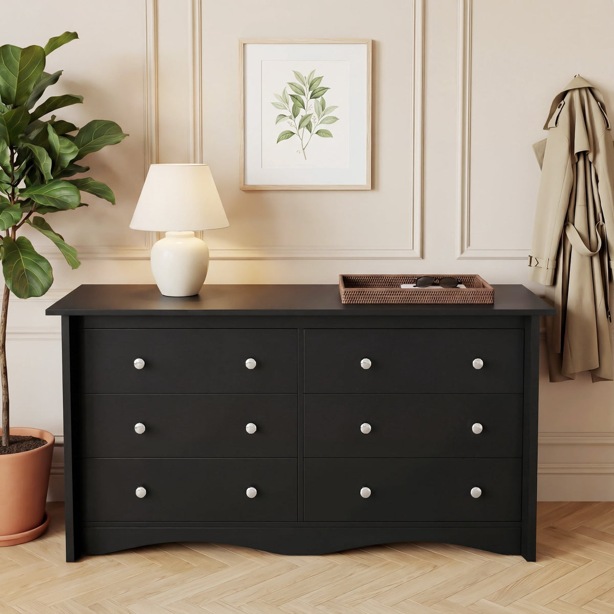 Elladera 6 Drawer Dresser for Bedroom, 47'' Wide Wood Double Chest of Drawers with