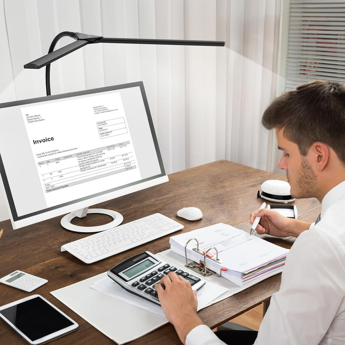 Elladera LED Desk Lamps for Home Office, Double Head Monitor Light- Flexible Hose,