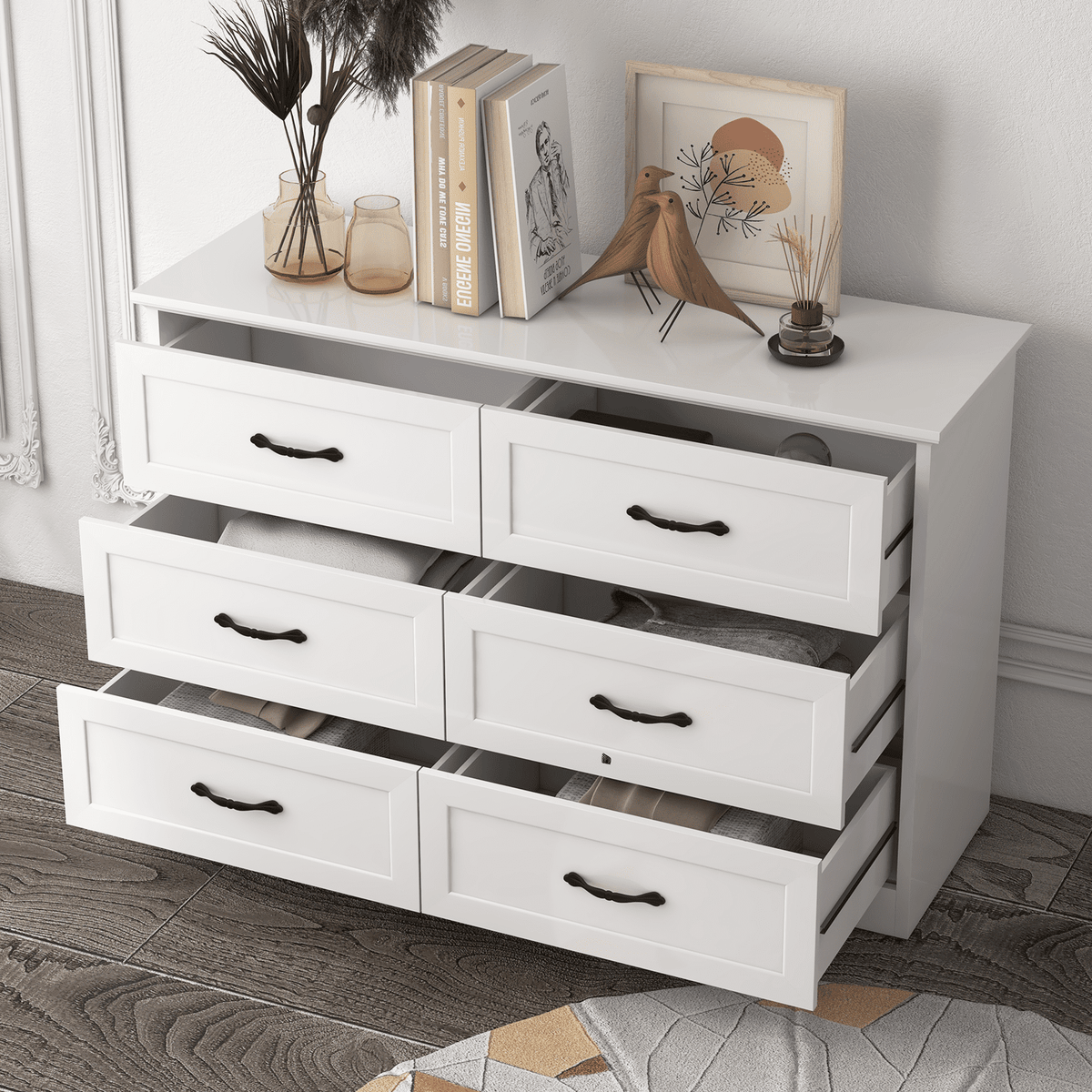 Elladera Farmhouse 6 Drawer Double Dresser, Wide Wood Dressers & Chests of Drawers