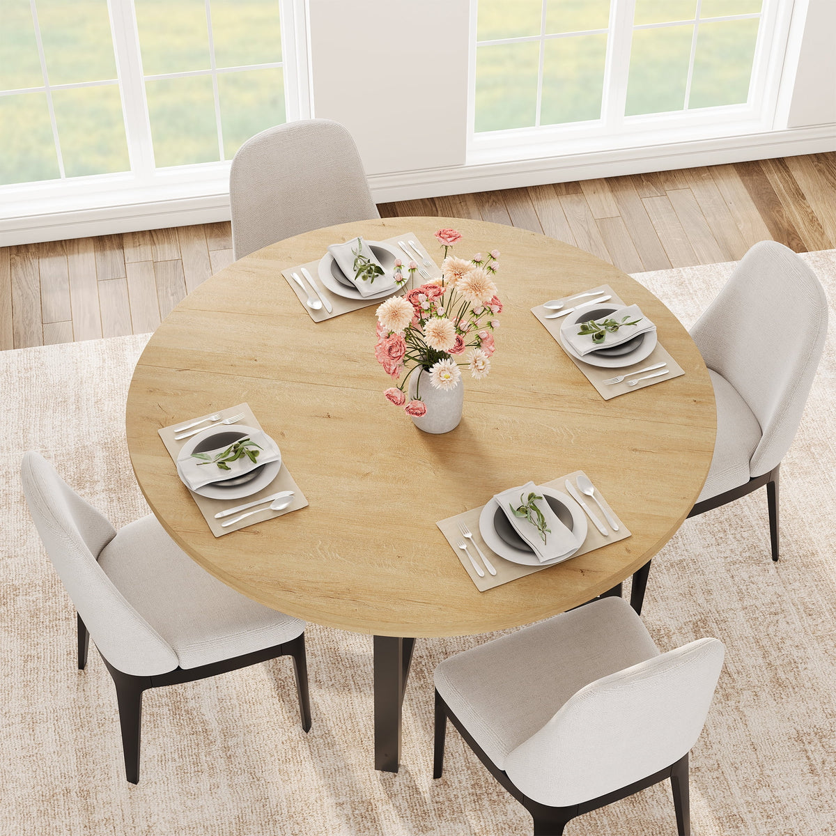 Elladera 47" Round Dining Table for 4-6 – Sturdy Wood Kitchen Table with Durable