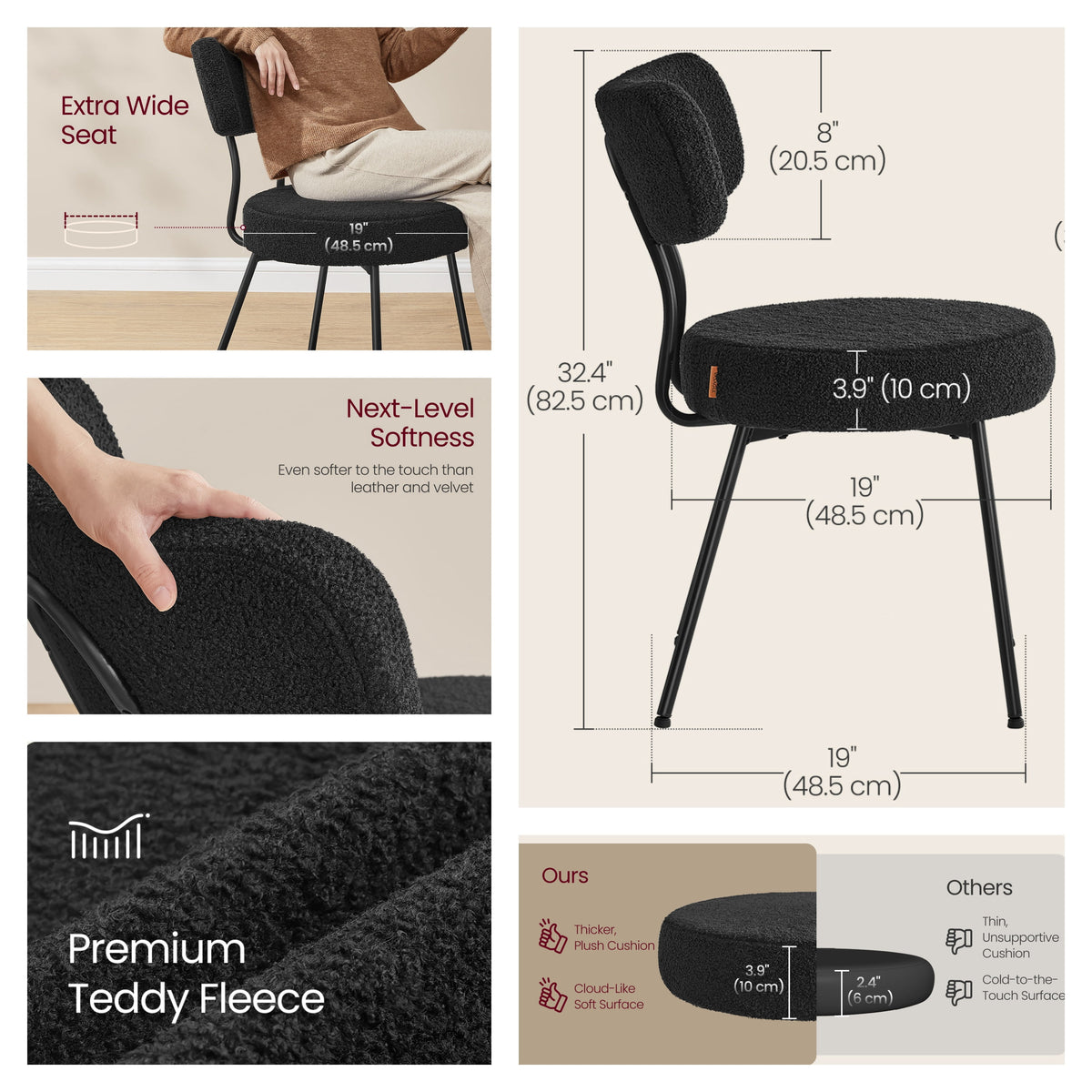 Elladera LEDREM 2-Pack Boucle Dining Chairs- Modern Curved Backrest, 265lb