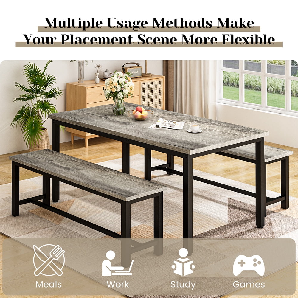 Elladera LinkRomat 3 Piece Dining Room Table Set for 4, 47" Farmhouse Dining Table