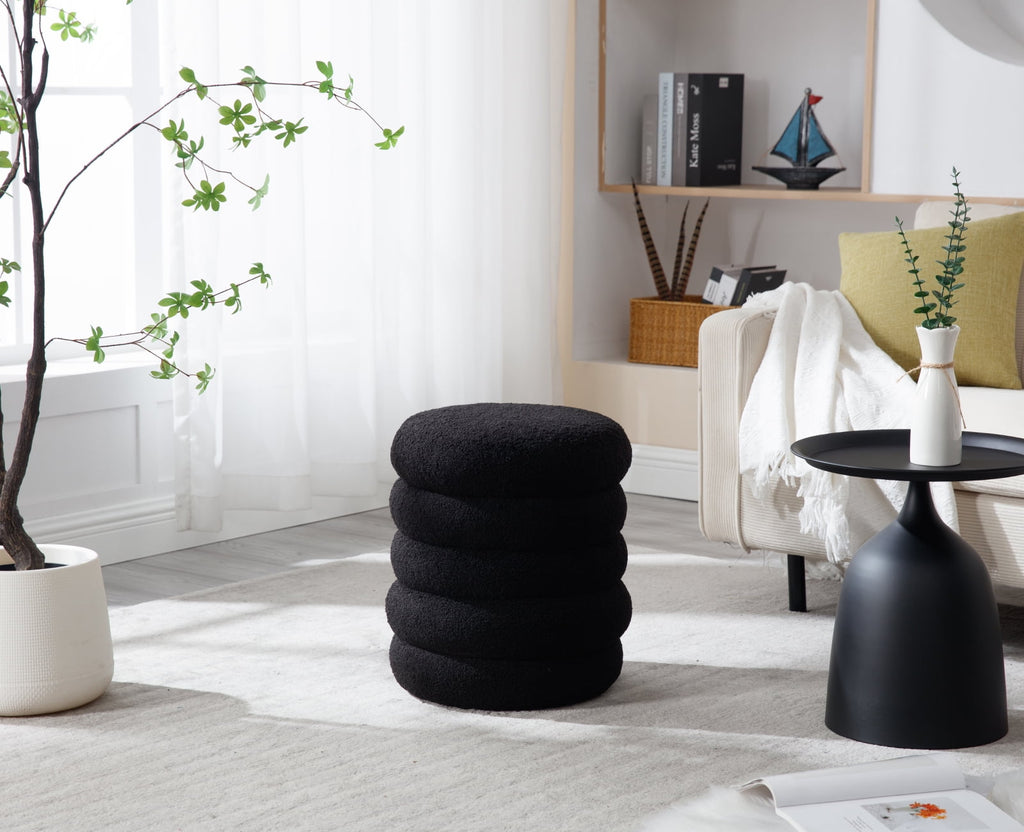 Elladera Guyou Round Storage Ottoman, Upholstered Sherpa Footstool, Small Boucle