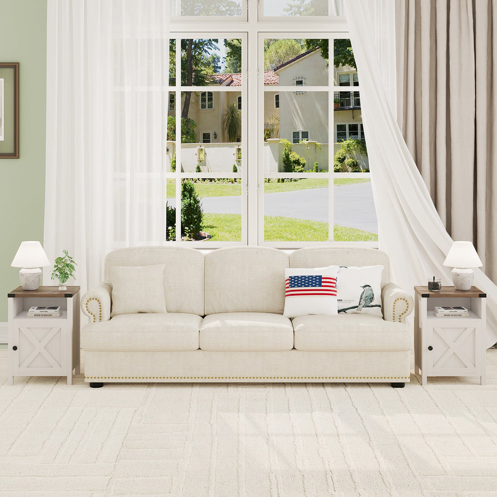 Elladera 4 EVER WINNER Farmhouse 2-Pack Barn Door Side Tables, Cream White Storage