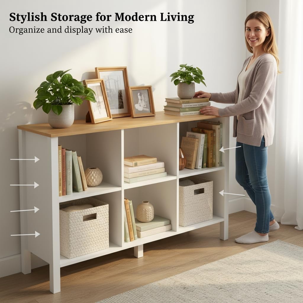 Elladera NEWADARA 6-Cube Bookcase, Farmhouse Wooden Bookshelf Low Storage