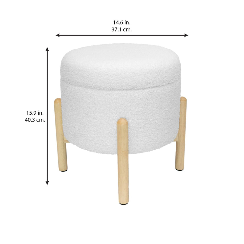 Elladera Modern Dowel Ottoman, Cream Boucle
