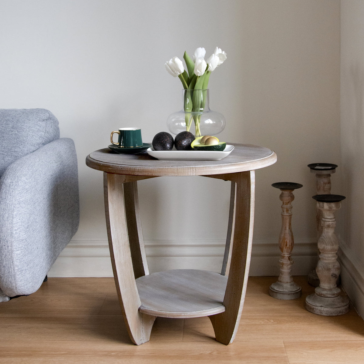 Elladera COZAYH Rustic Farmhouse Wooden End Table- Storage Shelf- Grey Finish