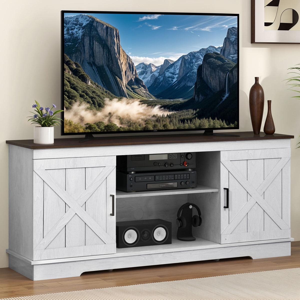 Elladera Dextrus Farmhouse TV Stand for 65 inch TV, Entertainment Center for Living