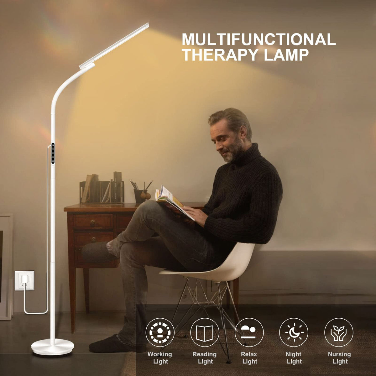 Elladera Light Therapy Lamp, UV-Free 10000 Lux Sun Lamp, Daylight Lamp with 2 in 1