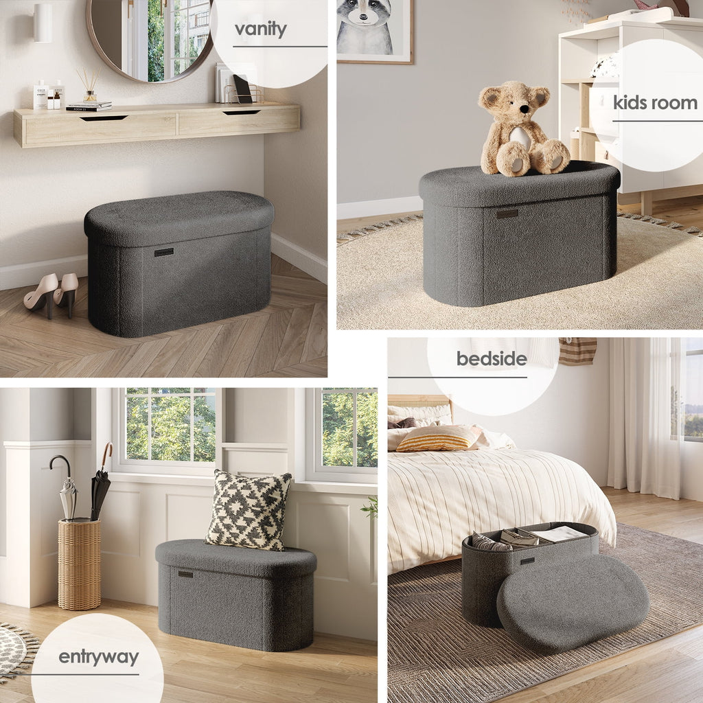 Elladera Hearth & Harbor Oval Storage Ottoman Bench, Boucle 30" Ottoman with