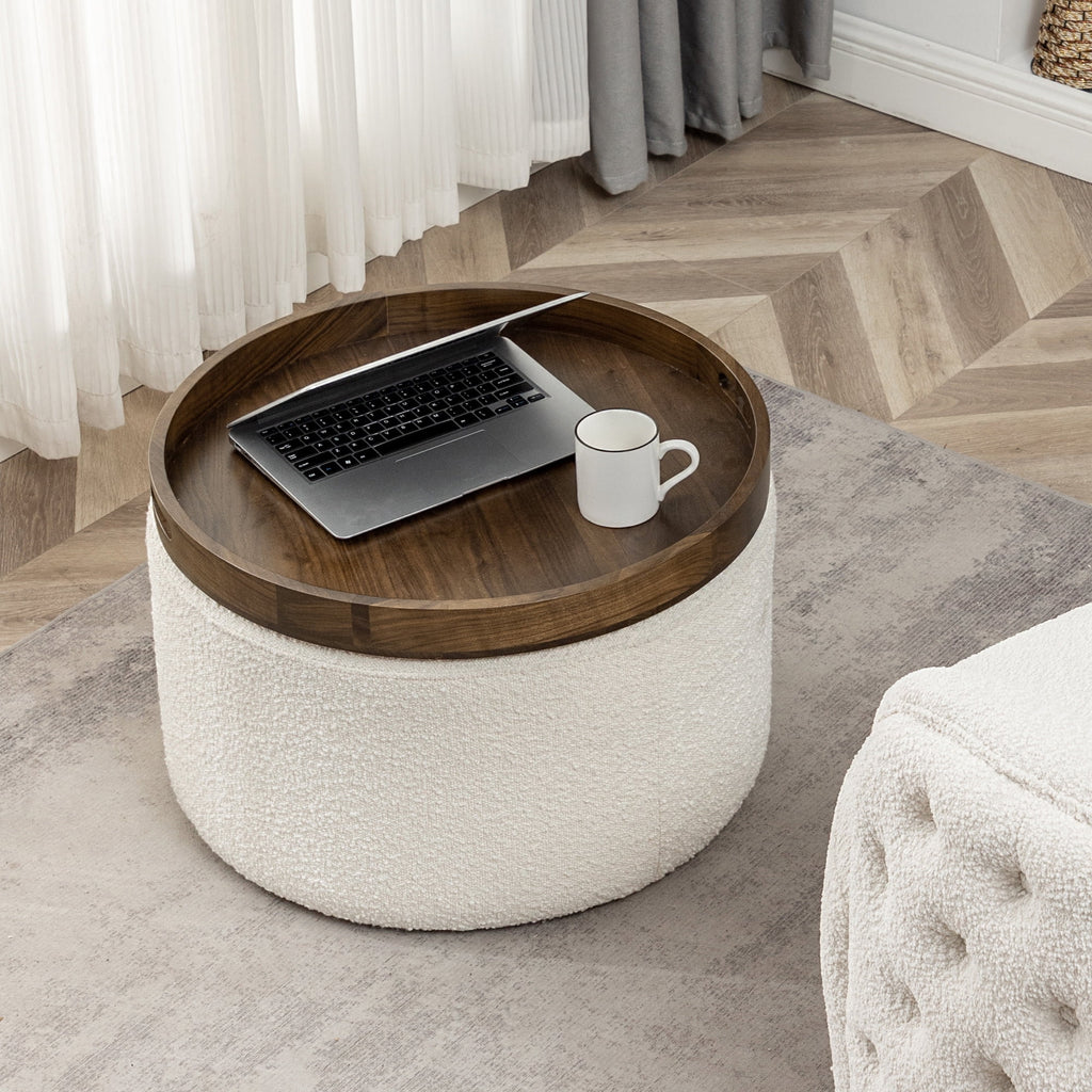 Elladera Modern Round Boucle Upholstered Ottoman with Soft Padded Seat