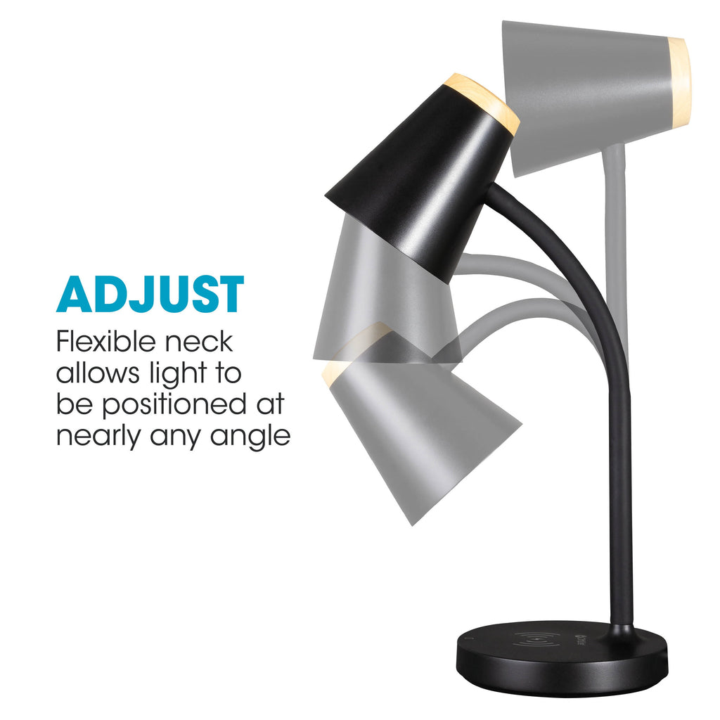 Elladera OttLite Gleam LED Desk Lamp with Wireless Charging, Dimmable, Black with