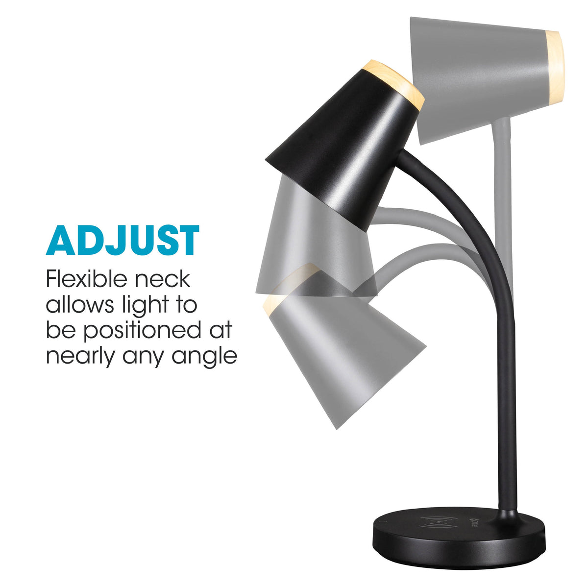 Elladera OttLite Gleam LED Desk Lamp with Wireless Charging, Dimmable, Black with