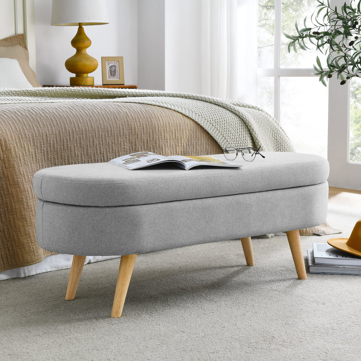 Elladera 43.5" Linen Storage Ottoman Bench for Bedroom,Upholstered Boucle Ottoman