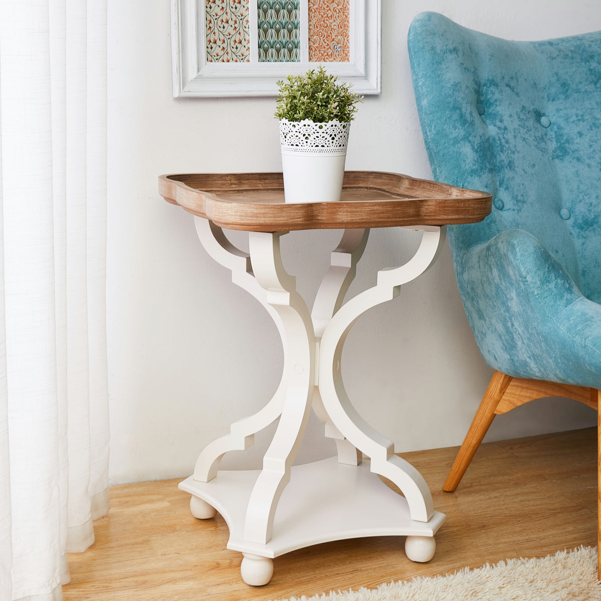 Elladera COZAYH Rustic Farmhouse Cottage Core Accent End Table, Natural Tray Top
