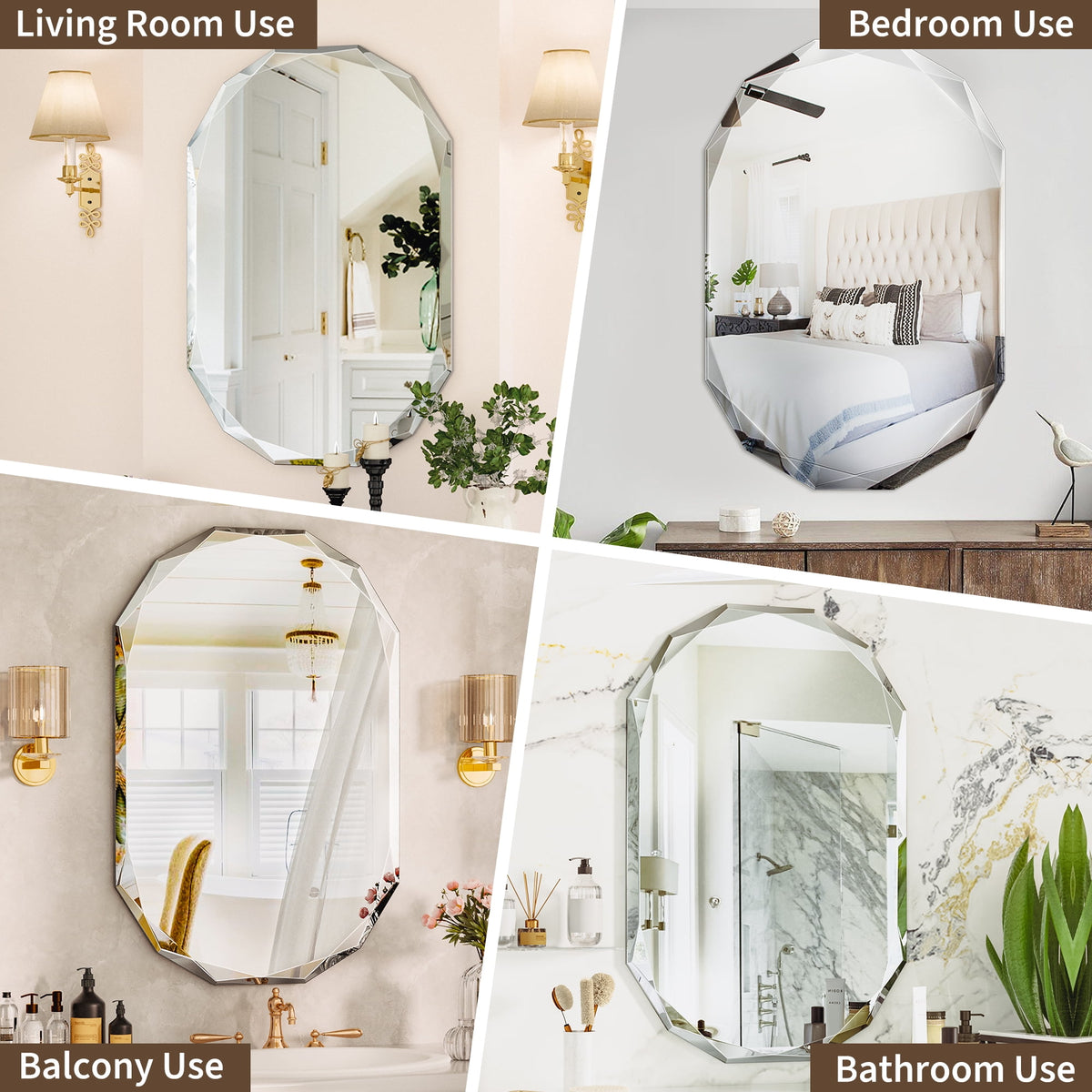 Elladera Antok 20x30 Inch Beveled Edge Frameless Bathroom Vanity Mirror, Wall Mount