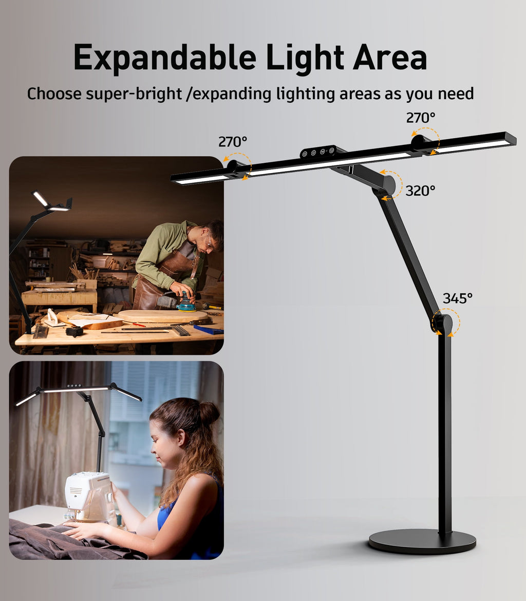 Elladera VicTsing 3-Light Bar Architect LED Desk Lamp, 35 Lighting Modes & 7 Joint