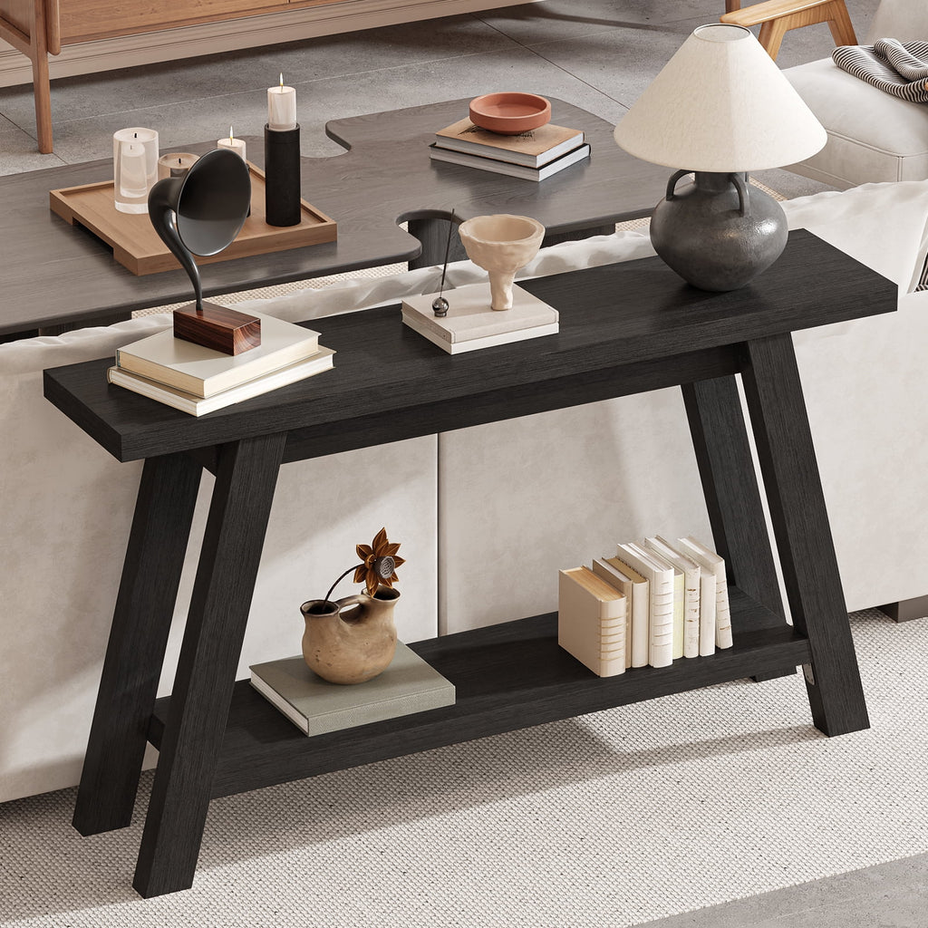 Elladera 54" Farmhouse 2-Tier Console Table,Wooden Entryway Sofa Table, Black