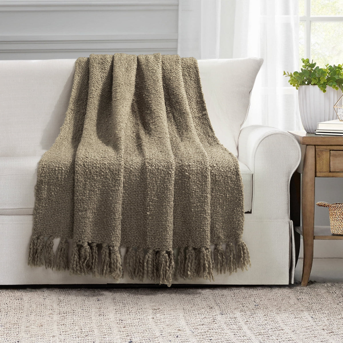 Elladera Lush Decor Tulum Boucle Textured Woven Fringed Throw Blanket Single 50" W