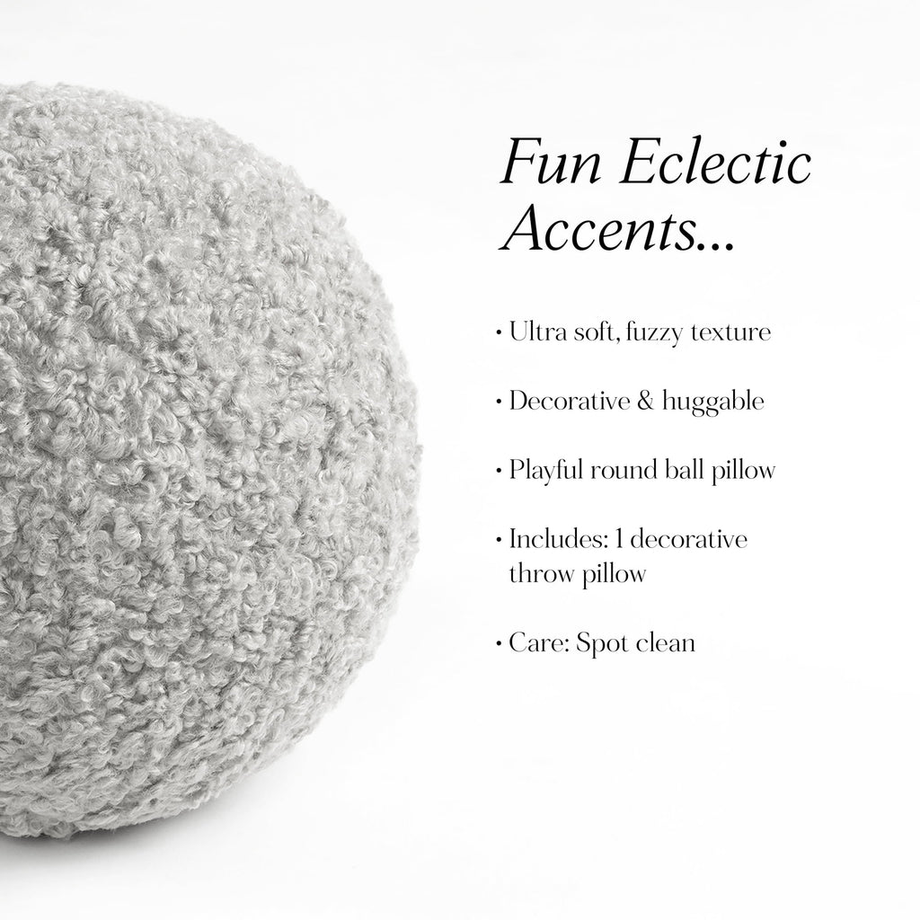 Elladera Lush Decor Neo Boucle Sphere Ball Throw Pillow 1 Piece 10" Round Gray