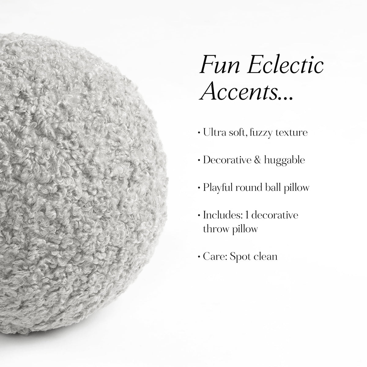 Elladera Lush Decor Neo Boucle Sphere Ball Throw Pillow 1 Piece 10" Round Gray
