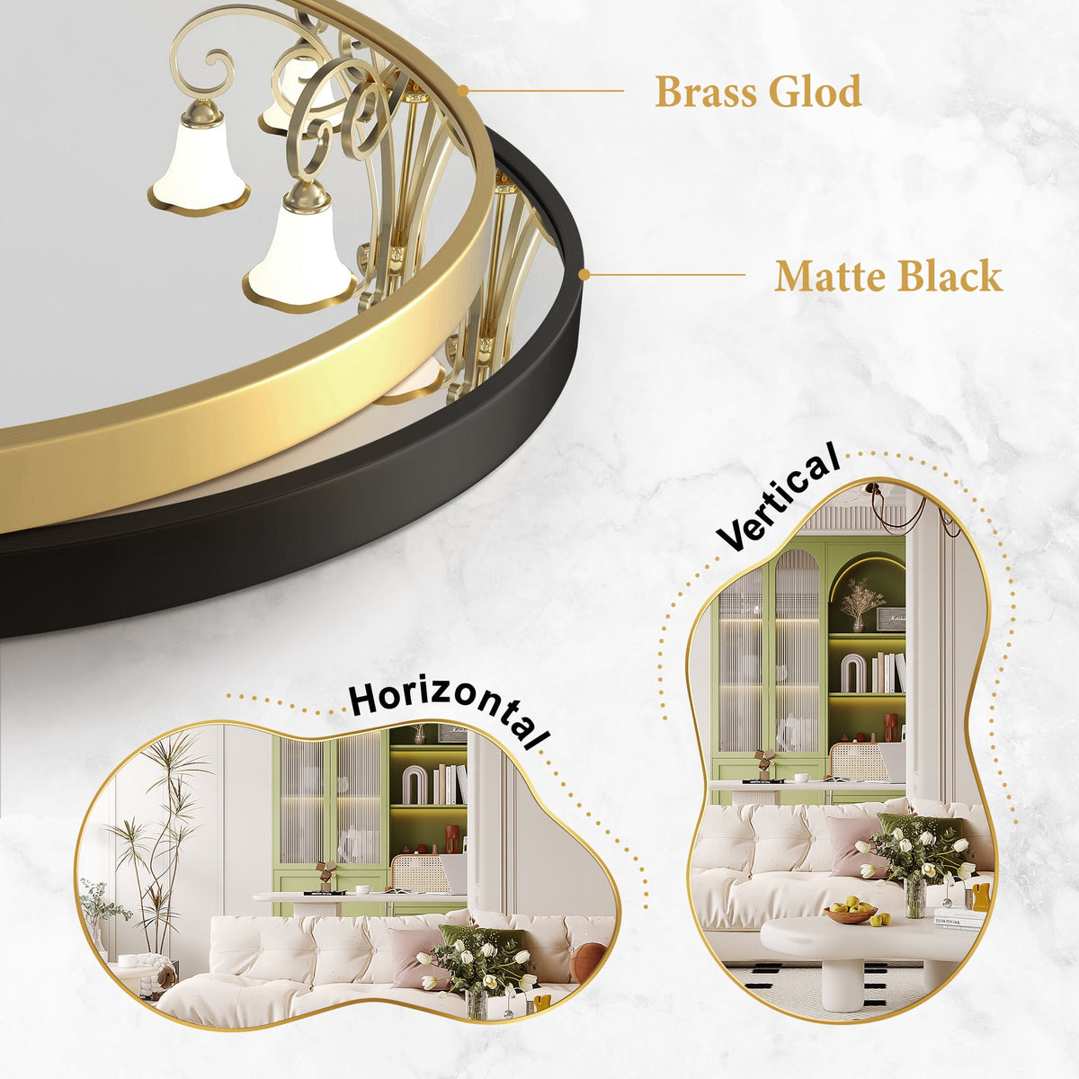 Elladera FRMALL 24"x36" Irregular Wall Mirror Gold Mirror Cloud Shaped