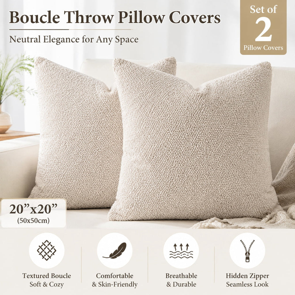 Elladera 24x24 Inch Decorative Euro Sham Pillow Covers Set of 2 Textured Boucle