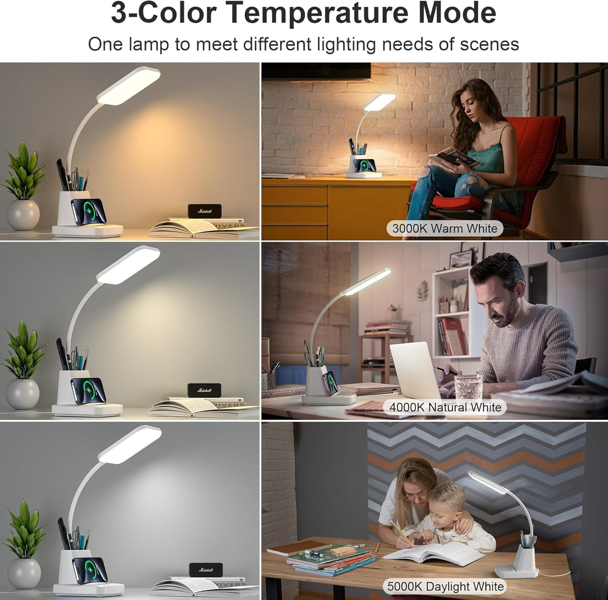 Elladera Desk Lamp with Wireless Charger, LED Desk Lamps for Home Office Eye-Caring