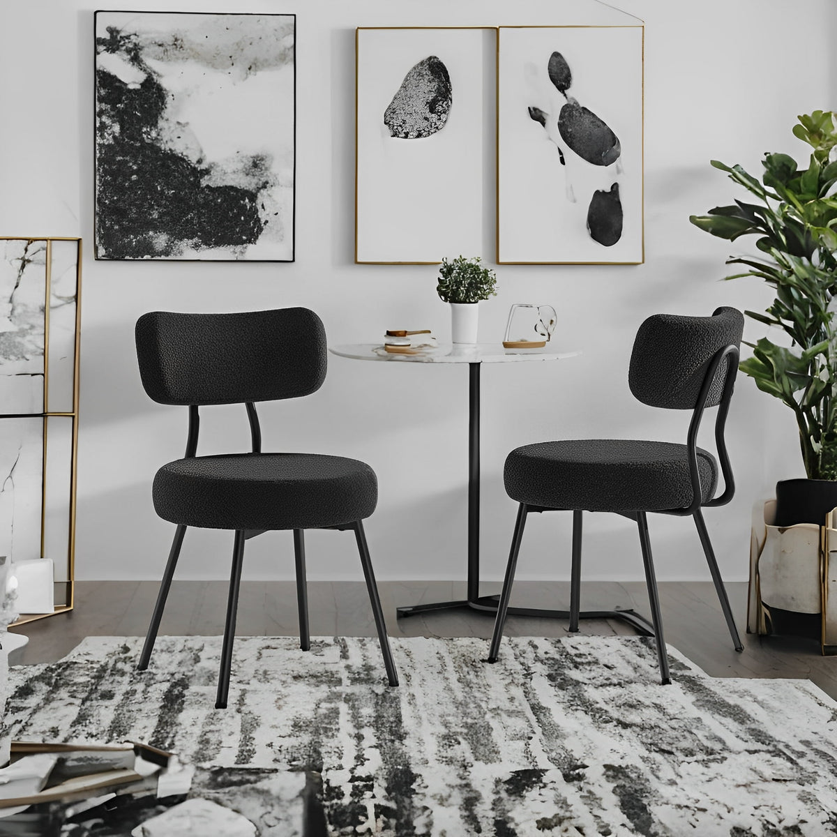 Elladera LEDREM 2-Pack Boucle Dining Chairs- Modern Curved Backrest, 265lb
