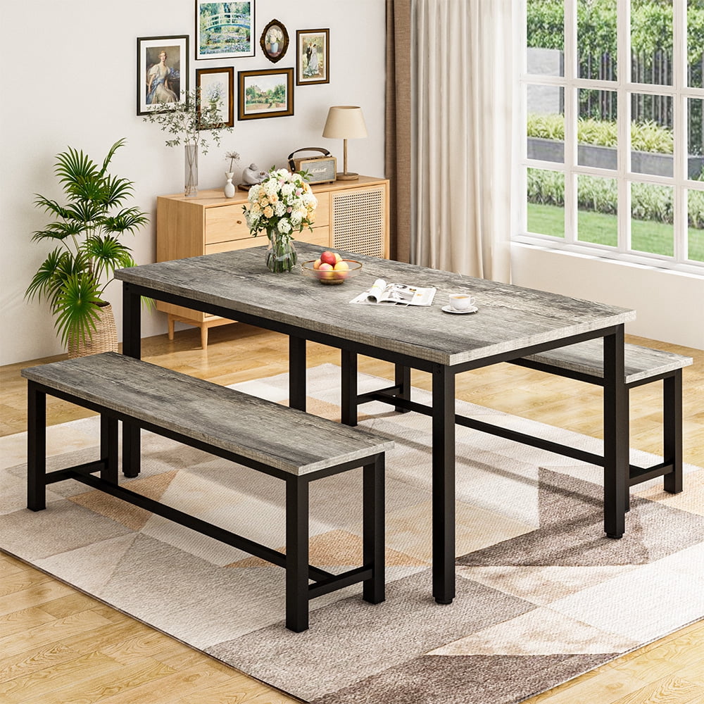Elladera LinkRomat 3 Piece Dining Room Table Set for 4, 47" Farmhouse Dining Table