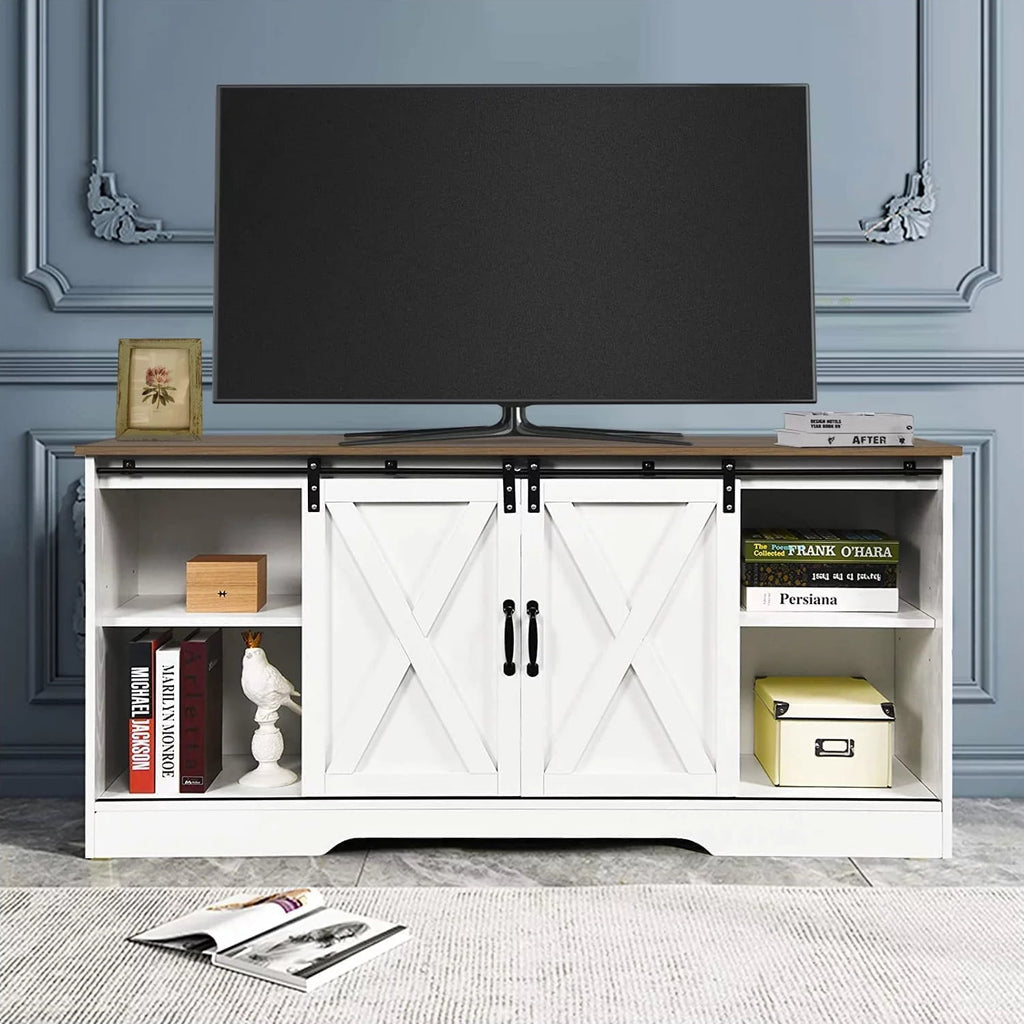 Elladera 59'' Modern Farmhouse TV Stand for 65 inch TV, Sliding Barn Door
