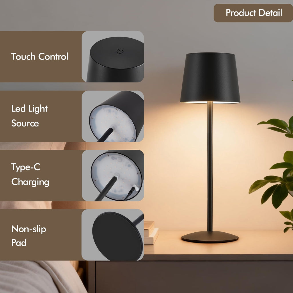 Elladera NATYSWAN Modern Black LED Desk Lamps 2-Pack, Adjustable Height, Touch