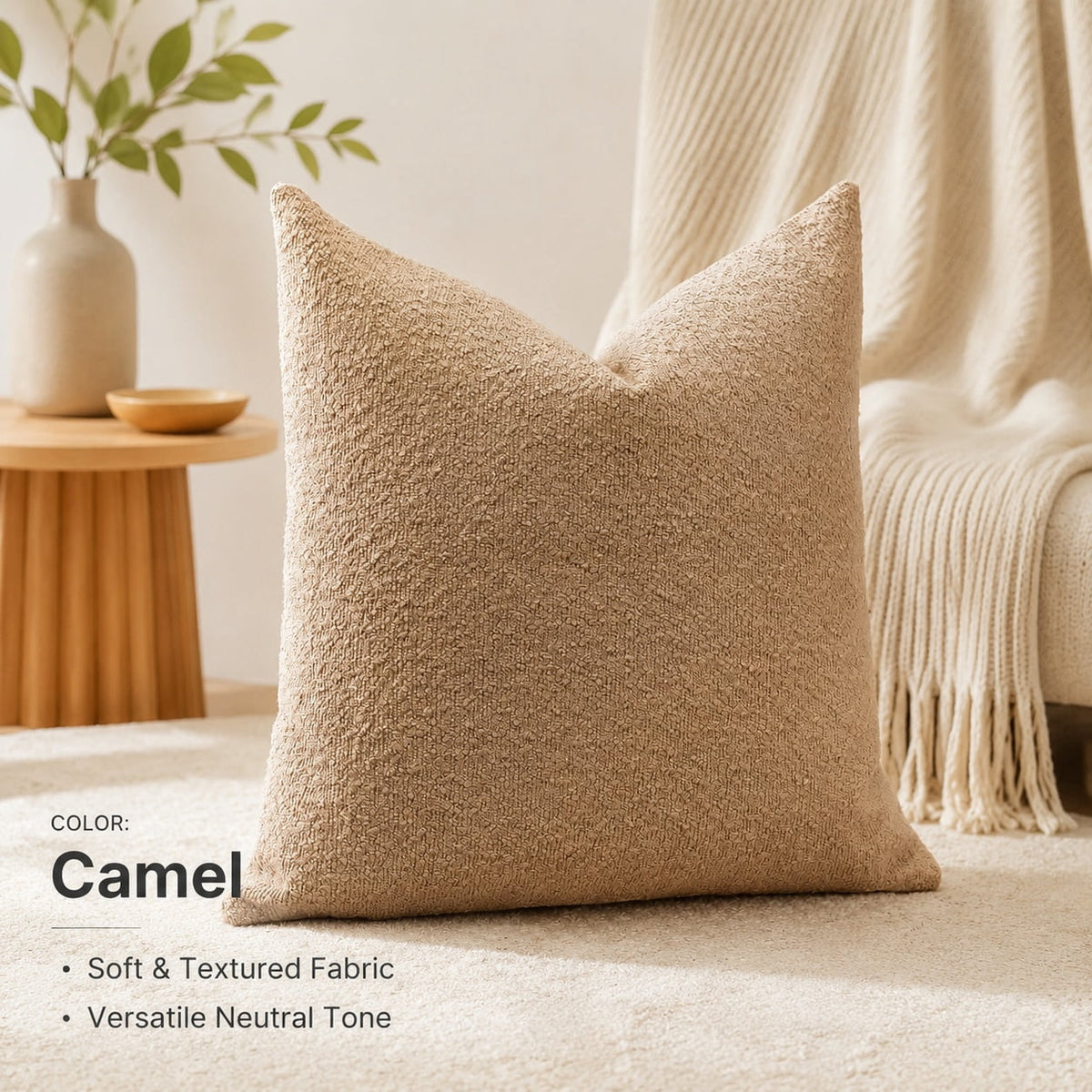 Elladera Set of 1 Textured Boucle Throw Pillow Cover, Square Soft Decorative Couch