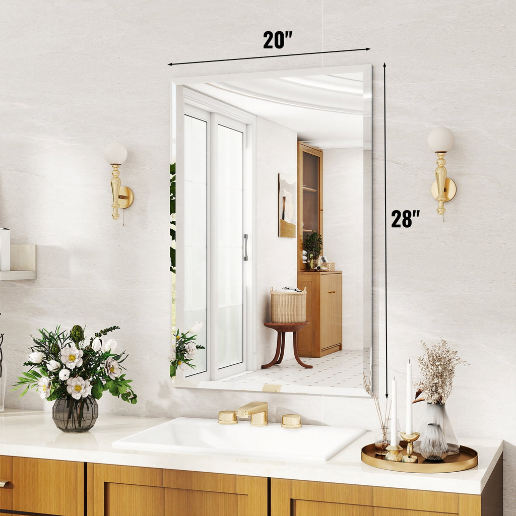 Elladera Puremirror 20"x28" Rectangular Bathroom Wall Mirror Frameless Vanity Mirror