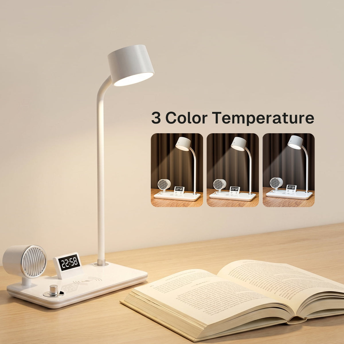 Elladera Behome 4-in-1 Desk Lamp with Wireless Charger, Digital Clock & Bluetooth