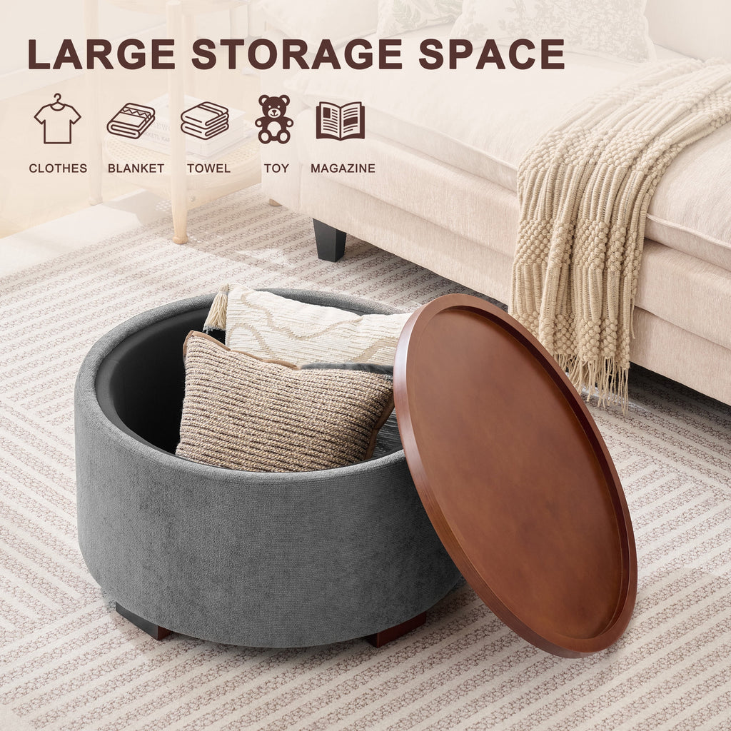 Elladera 29.1 Inch Round Boucle Storage Ottoman Coffee Table with Removable Lid Top
