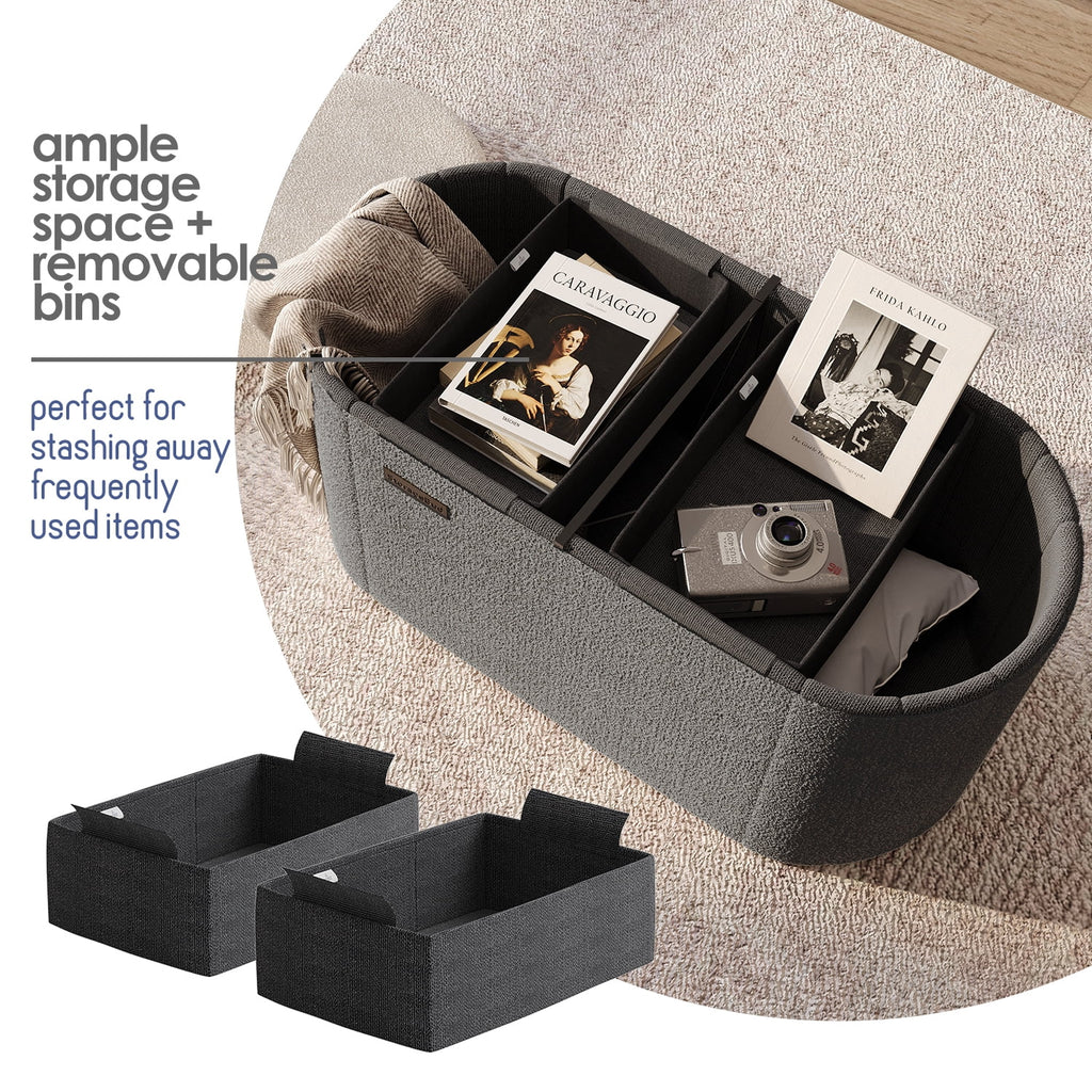 Elladera Hearth & Harbor Oval Storage Ottoman Bench, Boucle 30" Ottoman with