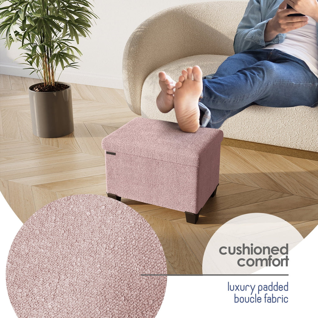 Elladera Hearth & Harbor Storage Ottoman Bench, Boucle 16" Ottoman with Storage, Pink