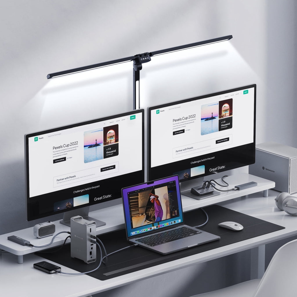 Elladera CAALOGT LED Desk Lamp, Dual Head 3-Light with Remote Control and Stepless