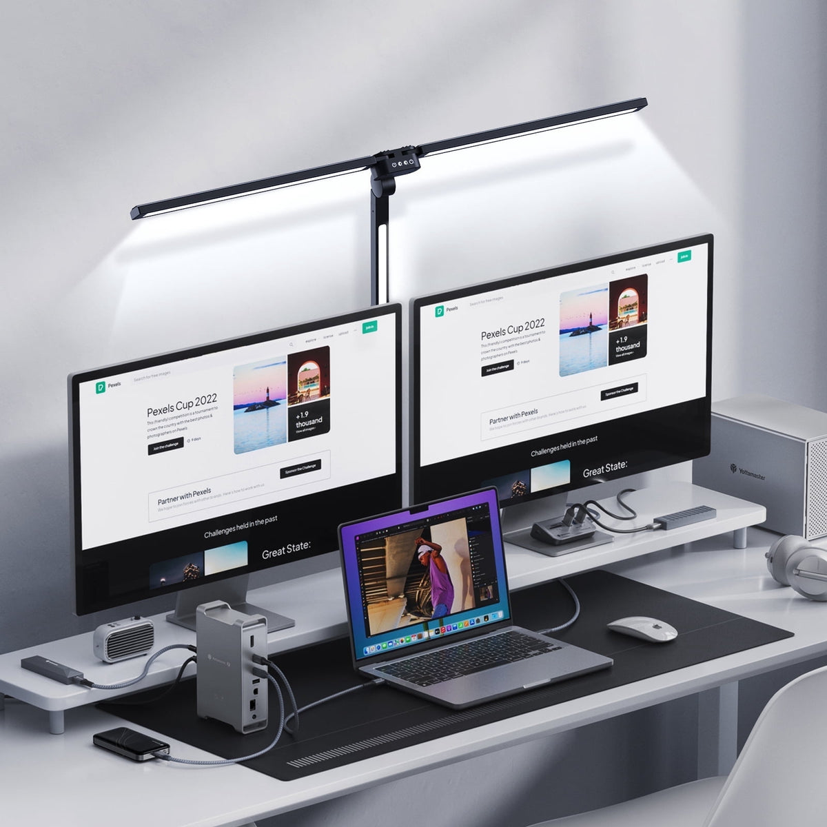 Elladera CAALOGT LED Desk Lamp, Dual Head 3-Light with Remote Control and Stepless