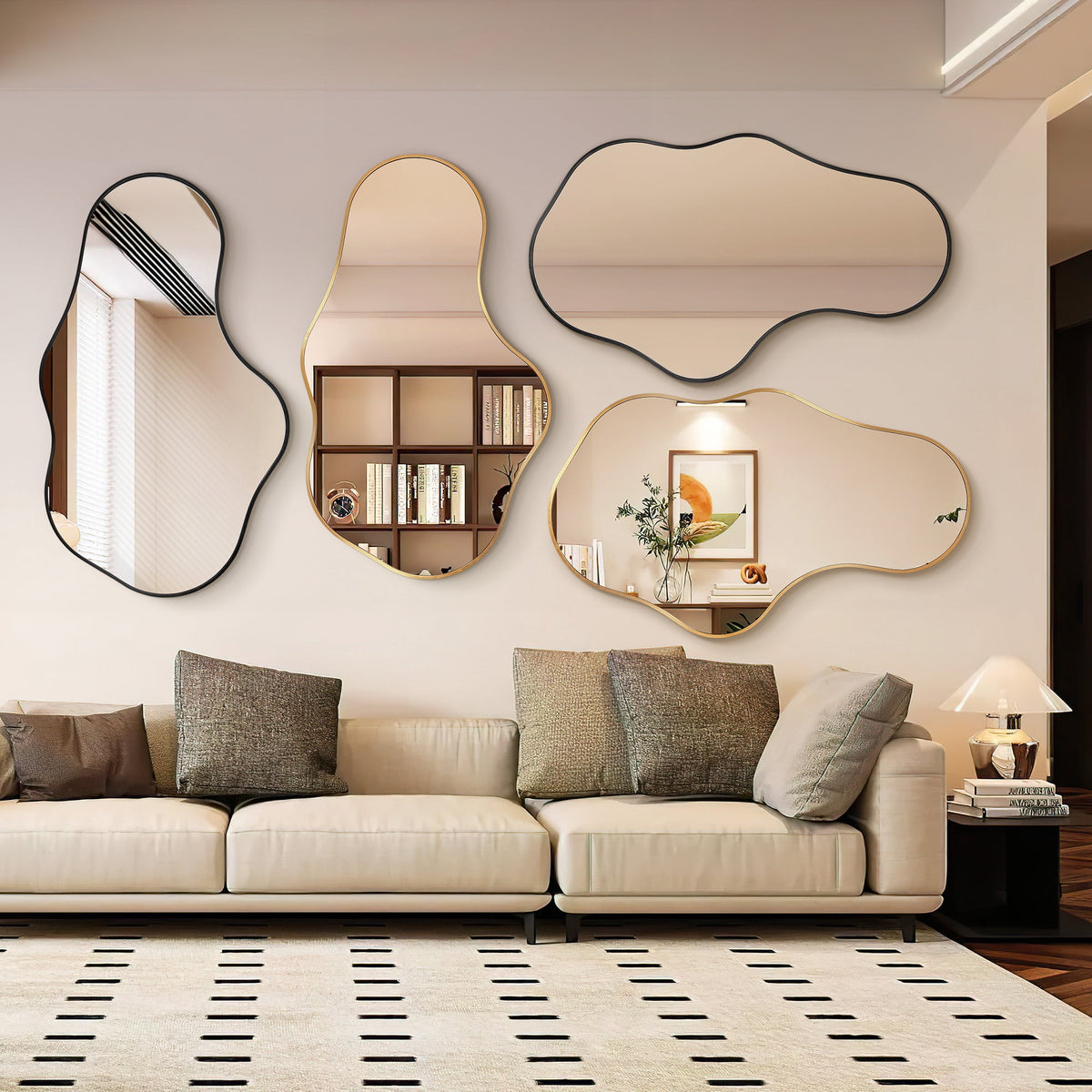 Elladera 26"x43" Wall Mirror Irregular, Gold Asymmetrical Organic Vanity