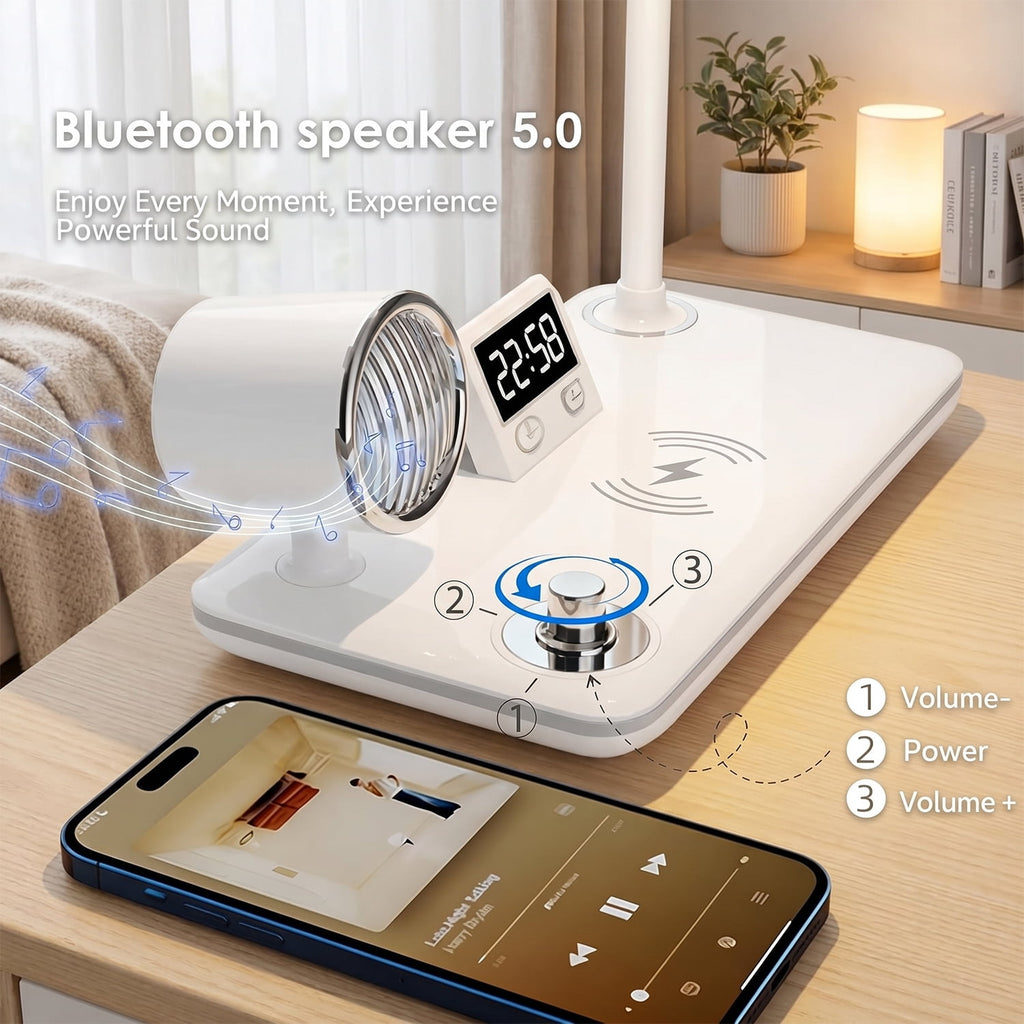 Elladera Behome 4-in-1 Desk Lamp with Wireless Charger, Digital Clock & Bluetooth